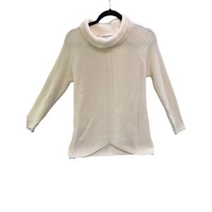 Cotton Country Cowl Neck Sweater Womens S Cream Ribbed Cotton Knit Tulip Hem GNP